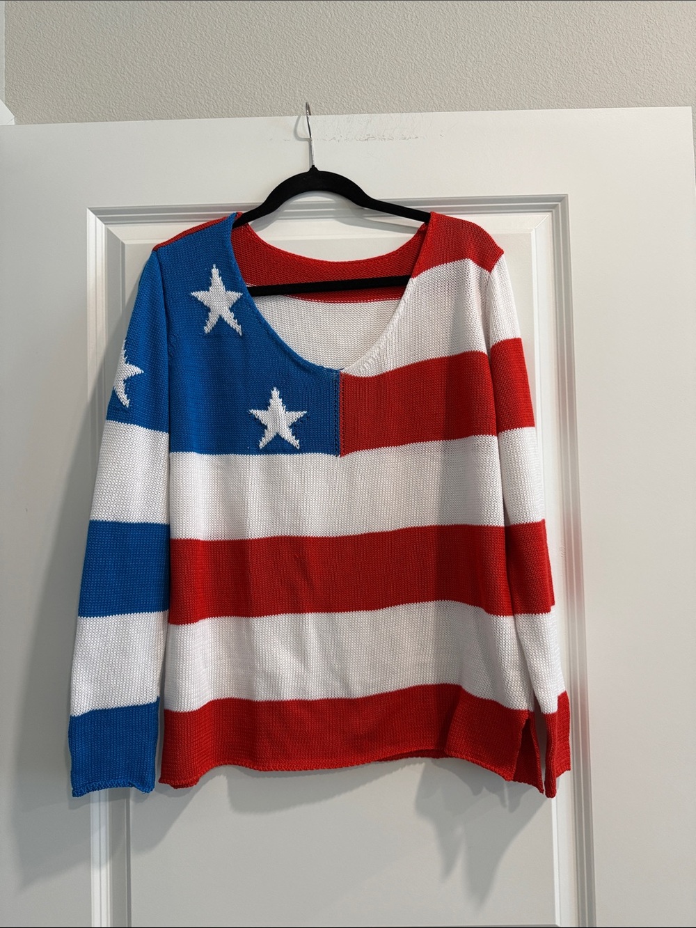 Patriotic Striped Knit Top - Red White Blue sz l